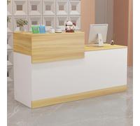 STARHMLUX Small Reception Desk, Modern Reception Table with Drawer and Cabinet, Front Desks Counter, with Open Shelves, for Checkout, Lobby, Beauty Salon, Home Office Warm White + Walnut 100cm