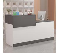 STARHMLUX Small Reception Desk, Modern Reception Table with Drawer and Cabinet, Front Desks Counter, with Open Shelves, for Checkout, Lobby, Beauty Salon, Home Office Warm White + Gray 120cm