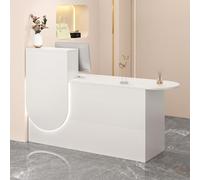 STARHMLUX Small Reception Desk with LED Light, Artificial Board Material, Reception Counter with Lockable Drawer and Cabinet, for Checkout, Lobby, Beauty Salon Warm White 120cm