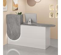 STARHMLUX Small Reception Desk with LED Light, Artificial Board Material, Reception Counter with Lockable Drawer and Cabinet, for Checkout, Lobby, Beauty Salon Gray + White 140cm