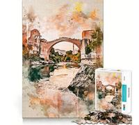 Stari Most in acquerello Puzzle da 1000 pezzi per adolescenti Richiamo Miglioramento Rilassante Divertimento Ritagliato Regalo stagionale 38x52cm