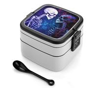 Staring at The Skeleton Bento Box Contenitore per il pranzo a prova di perdite da 1000 ml con divisori e cucchiaio rimovibili - Lunch box impilabile in PP senza BPA per lavoro, ufficio, picnic, viag