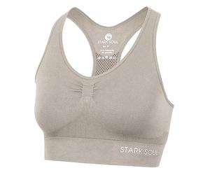 STARK SOUL Bra Light Support - Reggiseno sportivo a doppio strato da donna, taglie S, M, L e XL, beige., L