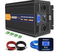 Starkbaer 4000W/8000W Inverter 24V 220V Onda Pura, Trasformatore 220V 24V, Convertitore per Auto, con Display LCD, Telecomando, 2 Prese CA UE, 1 Porta di Tipo C e 1 Porta USB