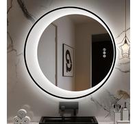 STARLEAD 70cm Nero Specchio-Rotondo-Bagno-con-Luce e Bluetooth, Specchio Moon con Antifog, Dimmerabile, 3 Colori Luce, Memoria, IP44, HD Vetro Temperato, IP44, Cornice non Metallica