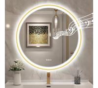 STARLEAD 80cm Oro Specchio-Rotondo-Bagno-con-Luce e Bluetooth, Specchiera-Bagno-LED con Antifog, Dimmerabile, 3 Colori Luce, Memoria, HD Vetro Temperato, IP44, Cornice non Metallica