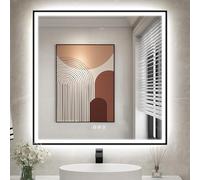 STARLEAD Nero Specchio-Bagno-con-Luce 80x80 cm, Quadrato Specchio-Bagno-LED con Bluetooth, 3 Colori Luce, Dimmerabile, Antifog, IP44, Vetro Temperato HD, Memoria, Cornice non Metallica