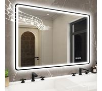 STARLEAD Nero Specchio-LED-Bagno-con-Luce 100x70cm, Bluetooth, 3 Colori Luce, Dimmerabile, Antifog, Memoria, IP44, Vetro Temperato, Orizzontale/Verticale, Cornice non Metallica