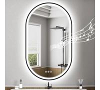 STARLEAD Nero Specchio-Ovale-Bagno-LED-con-Luce 100x60cm, Bluetooth, Antifog, Dimmerabile, 3 Colori Luce, Memoria, Vetro Temperato, IP44, Orizzontale/Verticale, Cornice non Metallica