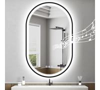 STARLEAD Nero Specchio-Ovale-Bagno-LED-con-Luce 80x50cm, Bluetooth, Antifog, Dimmerabile, 3 Colori Luce, Memoria, Vetro Temperato, IP44, Orizzontale/Verticale, Cornice non Metallica
