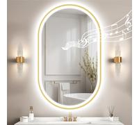 STARLEAD Oro Specchio-Ovale-Bagno-LED-con-Luce 100x60cm, Bluetooth, Antifog, Dimmerabile, 3 Colori Luce, Memoria, Vetro Temperato, IP44, Orizzontale/Verticale, Cornice non Metallica