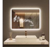 STARLEAD Specchio-Bagno-con-Luce e Bluetooth 50x70cm, Specchio-Bagno-LED con Antifog, 3 Colori Luce, Dimmerabile, IP44, Vetro Temperato HD, Memoria, Orizzontale/Verticale