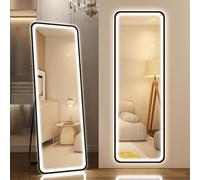 STARLEAD Specchio-da-Terra-con-Luci 150 x 50cm, Specchio-LED-da-Parete-Lungo con 3 Colori Luce Dimmerabili, LED-Specchio-Grande, Funzione Memoria, Vetro Temperato HD, Nero Specchio Rettangolare