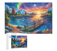 Starlit Lake Bridge at Sunset Puzzle 1000 Pezzi Per Coppie Collaborazione in Casa Pensiero Strategico Regalo Per Romanticismo 1000 PCS