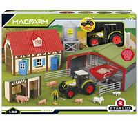 STARLUX - Grande scatola di fattoria con 3 edifici, Trattore Claas, Animali e Numerosi Accessori in scala 1/32e - Giocattolo per bambini da 3 anni in su - 802244