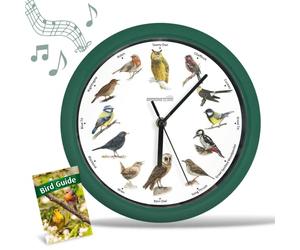 STARLYF Orologio da parete Birdsong Clock, Con suoni reali di 12 diversi uccelli, calendario del silenzio di notte, Ogni ora canta uno dei 12 uccelli canori locali, 25 cm di diametro
