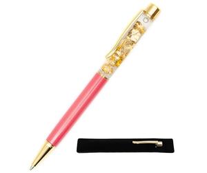 StarMaker Penna a foglia d'oro rosa con custodia in velluto, regalo originale e chic, vera foglia d'oro galleggiante, inchiostro nero, penna a sfera retrattile