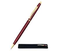 StarMaker Penna a sfera sottile rosso profondo dorato con confezione regalo - Penna in metallo a rotazione chic ed elegante, slim - ufficio hotel aziendale o da regalo, inchiostro nero