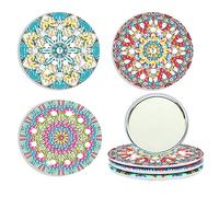 Starnearby 3 Pezzi Specchio Tascabile Piccolo Mini Specchio Trucco DIY Diamond Painting Specchietto da Viaggio Piccolo Modello Mandala Specchio Compatto per Donne Ragazze Viaggio Lavoro Scuola