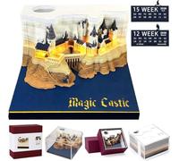 Starnearby Calendario 3d a Strappo 2026, Calendario con Blocco Note, Calendari da Tavolo 3D con Luce LED, Calendari Scultura Carta, Regalo, Ornamento (Castello magico)