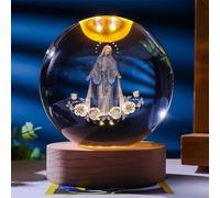 Starnearby Luce Notturna Sfera di Cristallo, Lampada Sfera di Cristallo 3d Luminosa, Vergine Maria, 6CM con Base in Legno, Ricarica USB, Regalo