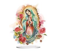Starnearby Ornamento da Tavolo Diamond Painting Vergine Maria Fai da Te, Madonna Pittura Diamante Ornamento Strass Faccia Singola, Ornamento da Scrivania, Regalo Decorazione da Tavolo