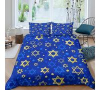 StarOfDavidSet Di Copripiumino morbida 3 pezzi motivo 3D con cerniera JewishFestivePattern copripiumino con federa soffice ultra morbido e traspirante for bambini adulti ragazzi King（220x240cm）