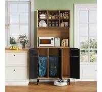 staronce Armadietto da cucina con raccolta differenziata, alto 181 cm, con 3 scomparti della spazzatura, ripiano per microonde e spazio di archiviazione, armadietto sottile effetto rovere, 80 x 35 x