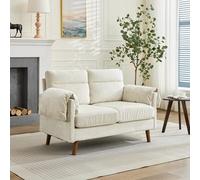 staronce Divano a 2 posti, beige, piccolo divano con rivestimento in ciniglia e cuscino imbottito, Mid-Century Loveseat con gambe in legno sintetico, salvaspazio, per soggiorno e appartamento