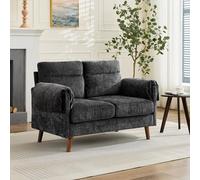 staronce Divano a 2 posti, nero, piccolo divano con rivestimento in ciniglia e cuscino imbottito, Mid-Century Loveseat con gambe in legno sintetico, salvaspazio, per soggiorno e appartamento