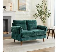 staronce Divano a 2 posti, verde, piccolo divano con rivestimento in ciniglia e cuscino imbottito, Mid-Century Loveseat con gambe in legno sintetico, salvaspazio, per soggiorno e appartamento