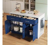 staronce Isola cucina con prese e USB, armadio da cucina con area bancone bar, credenza con 2 cassetti e 3 ante, ripiani regolabili e portasciugamani, blu, 120 x 60 x 91 cm