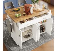 staronce Isola da cucina con piano di lavoro pieghevole, carrello da cucina su ruote, armadio a buffet, bianco come tavolo da pranzo con vano portaoggetti, 106 x 50 (78 x 90,5 cm