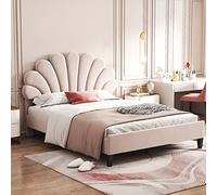 staronce Letto matrimoniale imbottito 140 x 200 cm con testiera a forma di fiore, letto imbottito in tessuto di velluto delicato sulla pelle, con rete a doghe, bianco, elegante letto per ragazzi