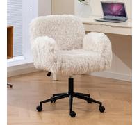 staronce Sedia da ufficio ergonomica con braccioli pieghevoli, sedia da scrivania in pile di lana, regolabile in altezza, girevole a 360°, morbida imbottitura, per casa, ufficio e soggiorno, beige