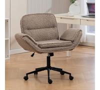 staronce Sedia da ufficio ergonomica in pile Teddy, sedia da scrivania con braccioli pieghevoli, design Criss-Cross, regolabile in altezza, girevole a 360°, per casa, ufficio e soggiorno, marrone