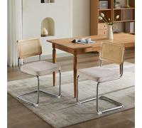 staronce Set di 2 sedie da pranzo - cantilever con rattan e velluto, sedia imbottita in design Mid-Century, sedia intrecciata con struttura tubolare in acciaio, beige, portata 360 lbs