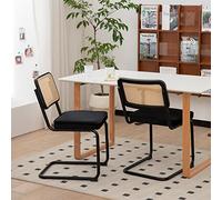 staronce Set di 2 sedie da pranzo con schienale in rattan e imbottitura in velluto, per sala da pranzo, cucina, struttura cromata, design Mid-Century, nero