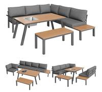 staronce Set di mobili da giardino ad angolo per 6-7 persone, con secchiello per ghiaccio e panchina, cuscino rimovibile e struttura in metallo resistente alle intemperie, per terrazza, balcone e