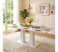 staronce Tavolo da pranzo allungabile 140 - 180 cm - Moderno tavolo da cucina con piano di 30 mm e gambe a doppia colonna | Tavolo da pranzo per 4 - 8 persone | Design salvaspazio in bianco