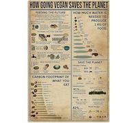 Starotore Targa in metallo vintage con scritta in lingua inglese "How Going Vegan Saves The Planet", poster per cucina, bar, ristorante, club, decorazione da parete, 30,5 x 43,2 cm