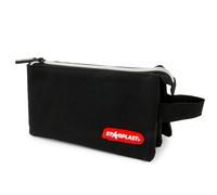 Starplast Astuccio 1 cerniera, 3 tasche scomparto, compatto, 10 colori, 22,5 x 12,5 x 3,5-11 cm, estensibile, con manico, grande capacità, per studenti secondari o università., Nero, Borse