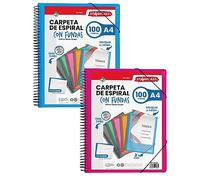 Starplast Cartella Buste Spirale Flessibile - 100 buste trasparenti, A4, chiusura elastica, copertina in polipropilene, copertina personalizzabile, per uso scolastico e ufficio - Pacco 2 Assortito