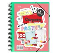 Starplast Cartella Buste Spirale Flessibile - 100 buste trasparenti, A4, chiusura elastica, copertina in polipropilene, copertina personalizzabile, per uso scolastico e ufficio - colore Verde Pastello