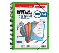 Starplast Cartella Buste Spirale Flessibile - 100 buste trasparenti, A4, chiusura elastica, copertina in polipropilene, copertina personalizzabile, per uso scolastico e ufficio - colore Verde