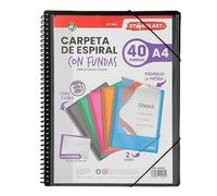 Starplast Cartella Buste Spirale Flessibile - 40 buste trasparenti, A4, chiusura elastica, copertina in polipropilene, copertina personalizzabile, per uso scolastico e d'ufficio - Nero