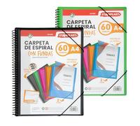 Starplast Cartella Buste Spirale Flessibile - 60 buste trasparenti, A4, chiusura elastica, copertina in polipropilene, copertina personalizzabile, per uso scolastico e d'ufficio - Pacco 2 Assortito
