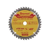 Starrett Lama per sega circolare TCT da 184 mm per legno, 40 denti, foro 16/20 mm