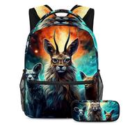 Starry Animals Get Set for Success, set di 2 zaini per la scuola per ragazzi, ragazze, adolescenti, la borsa da viaggio indispensabile per studenti, Multicolore#07, B：29.4x20x40cm P：19x7.5x3.8cm,