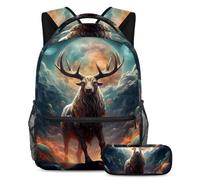 Starry Animals Get Set for Success, set di 2 zaini per la scuola per ragazzi, ragazze, adolescenti, la borsa da viaggio indispensabile per studenti, Multicolore#05, B：29.4x20x40cm P：19x7.5x3.8cm,